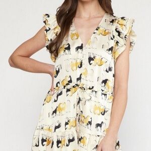 Horse Print Ruffle Sleeve Romper Entro Sz Small
